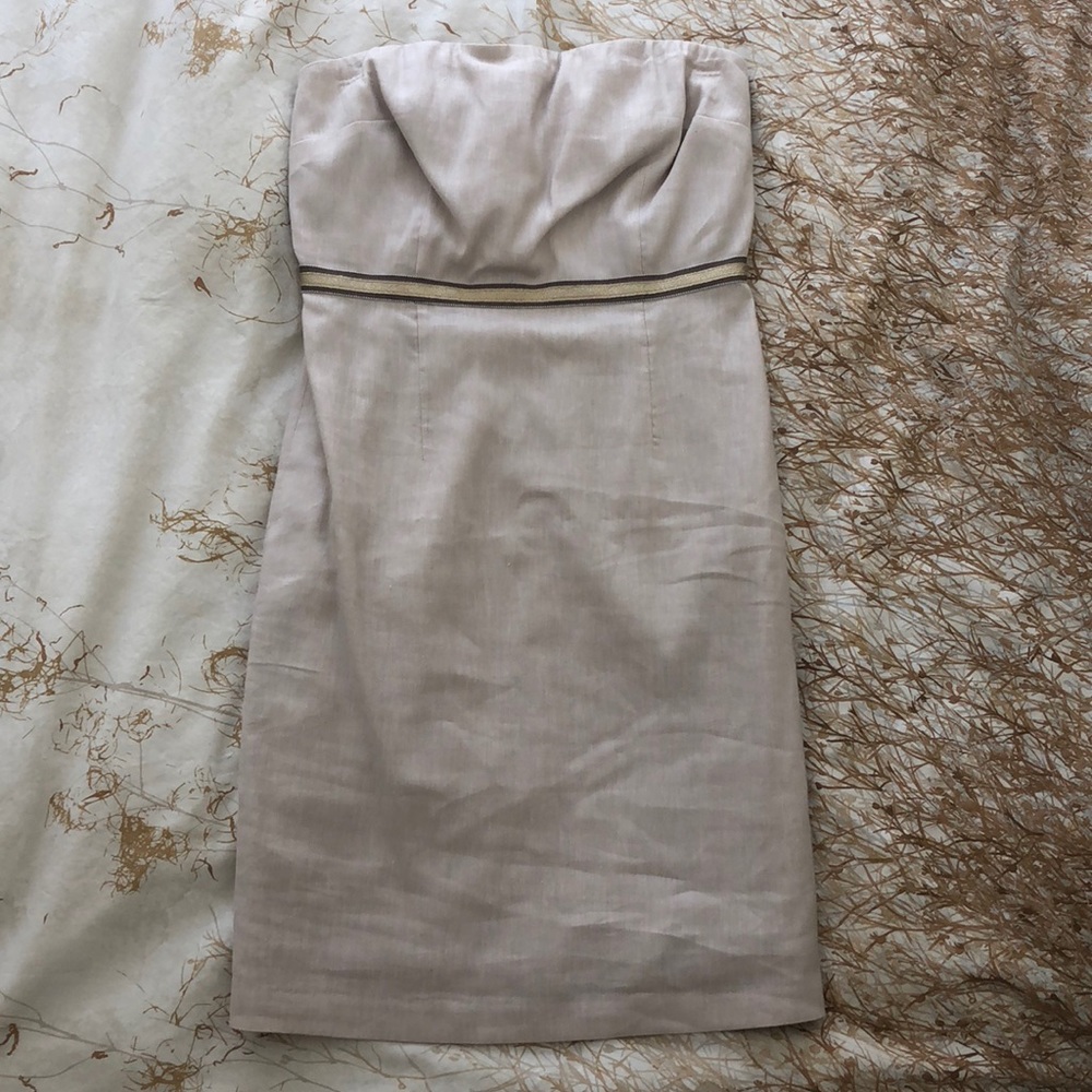 Lela Rose for LOFT strapless tan dress